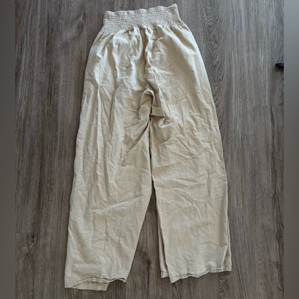 Beige Light Weight Wide-Leg Pants